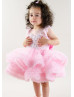 Pink Pearls Embellished Ruffle Tulle Flower Girl Dress